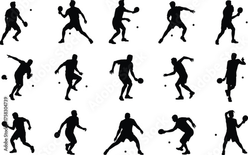 Table tennis player silhouettes in dynamic action, ping pong athlete poses, competitive sport movement, racket and ball performance