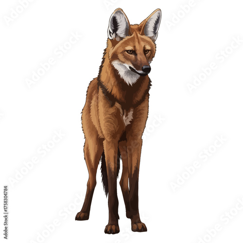 Vigilant maned wolf character standing alert in a rich, textured digital painting wildlife illustration