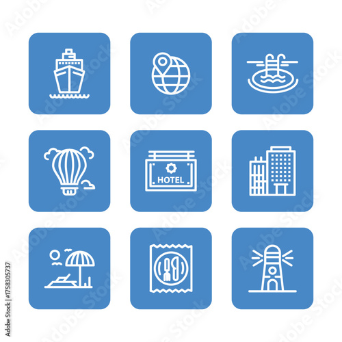 Travel icon set collection. Linear icon collection. Editable stroke. Vector illustration. tourism and outdoor recreation icon set collection