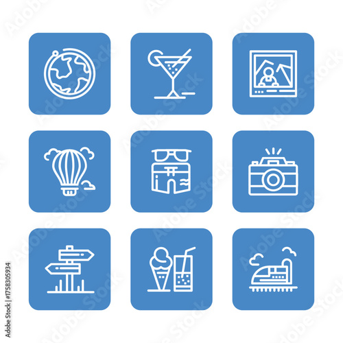 Travel icon set collection. Linear icon collection. Editable stroke. Vector illustration. tourism and outdoor recreation icon set collection