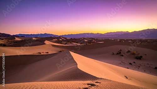 Fototapeta Naklejka Na Ścianę i Meble -  Desert Sand Dunes at Sunset with Purple Sky