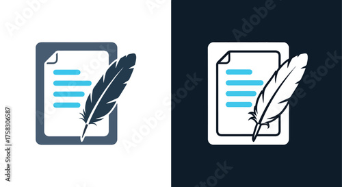 Feather pen and paper glyph icon vector scalable illustration for creative writing and documentation -  editable modern style icon.