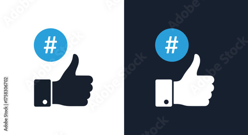 Thumbs up hashtag icon vector illustration scalable glyph solid for social media and web design -  editable modern style icon.