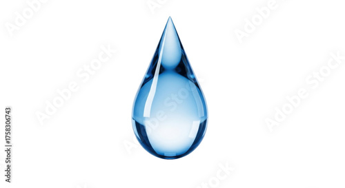 Isolated Clear Water Drop with Reflections, Purity and Cleanliness, Refreshing Nature