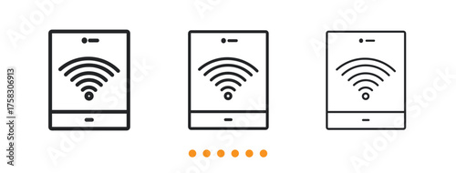 Mobile Phone Wi-Fi Connection and Wireless Signal icon. Thin line icon vector