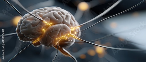 Modern depiction of a human brain with glowing neural connections in a dark atmosphere