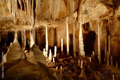 A fascinating underground cave with beautiful stalactites and stalagmites displays natures wonders in a unique setting, Czech Republic