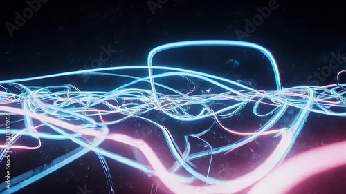 Abstract neon light trails dance on a dark backdrop, a futuristic scene