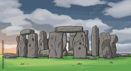 Stonehenge Monument Under Cloudy Sky: Ancient Megalithic Structure in Wiltshire, England - Archaeological Site, Historical Landmark, Mysterious Standing Stones, Cultural Heritage, Travel Destination,