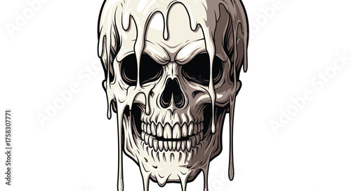 Grinning Skull with Dripping Wax Illustration: Macabre Vector Artwork for Halloween, Horror Themes, Tattoo Designs, Goth Subculture, Death Concepts, and Edgy Fashion Statements - Spooky, Creepy, Bizar