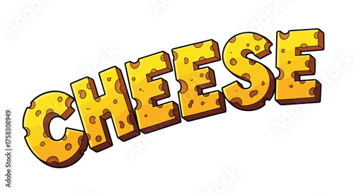 Delicious Cheese Block Lettering Design Floating in Airy Space: Culinary Delight, Gouda Graphic, Cheddar Font, Parmesan Artwork, Dairy Product, Foodie Texture, Isolated Swiss Element, Tasty Ingredient