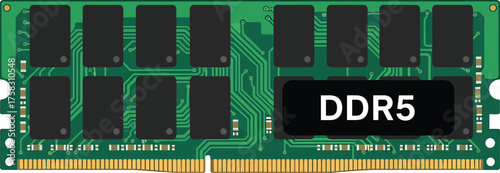 Green ddr5 ram module silhouette isolated on transparent background
