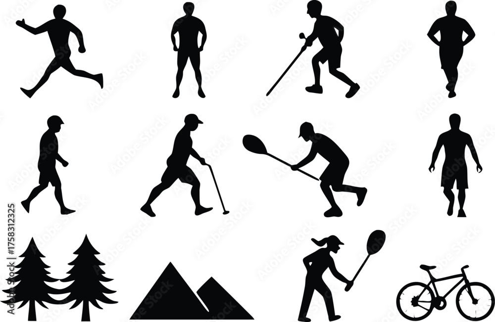 Fototapeta premium Silhouette vector graphics bundle featuring sports and outdoor activities illustrations