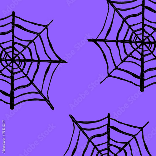 Spiderweb on purple background. Trendy concept. Creative poster idea.
