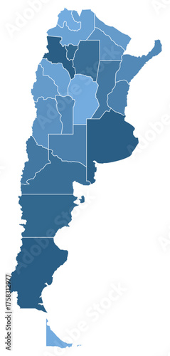 Argentina Maps with Blue Monochrome Color for District Borders American Country
