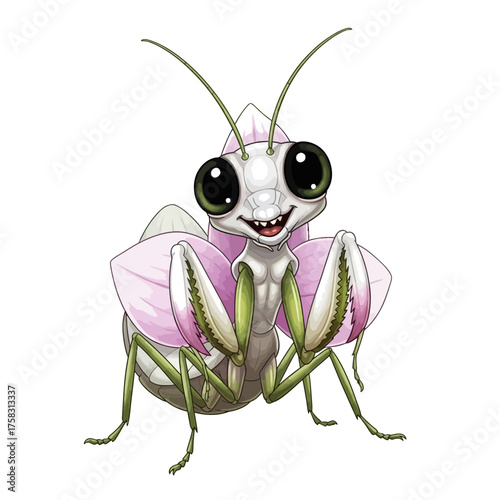Beautiful orchid mantis character crafted with delicate details in an elegant and artful digital painting