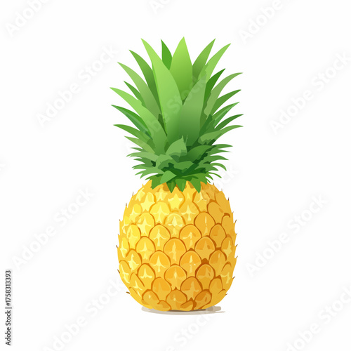 A single golden pineapple standing tall with its textured skin and spiky green crown.