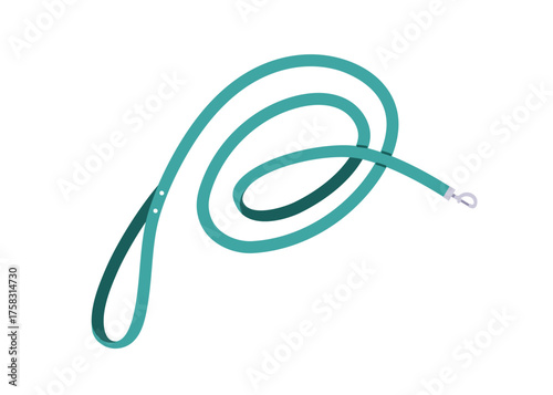 Pets leash for dog walking and training. Long strap with loop handle and clip for control, canine animal safety, secure attachment for leading. Flat vector illustration isolated on white background
