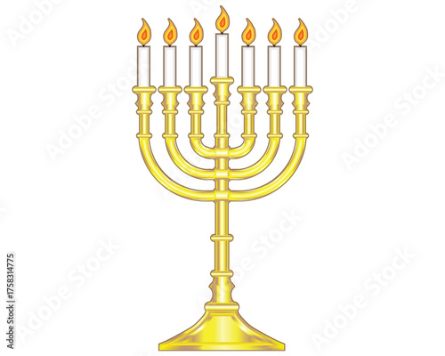 vector hanukkah menorah of gold as a symbol of divine light also the presence of God Seven arms as seven days of creation and wisdom In the Jewish mystical tradition of Kabbalah