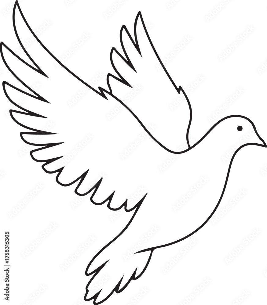 Obraz premium Minimalist Outline Drawing of a Flying White Dove