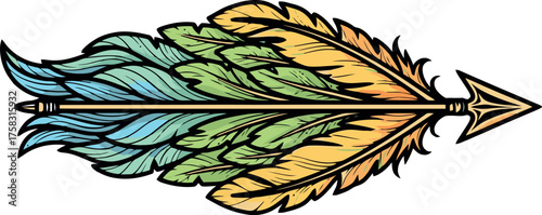 Colorful Arrow with Feathers Symbolizing Direction and Nature.