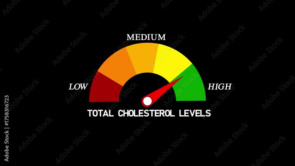 Total cholesterol level meter moving from high level to normal level ...