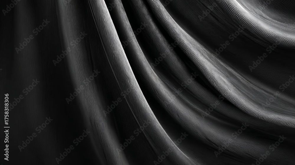 Obraz premium A Captivating Grayscale Elegance of Cascading Fabric with Dramatic Curves and Textured Folds