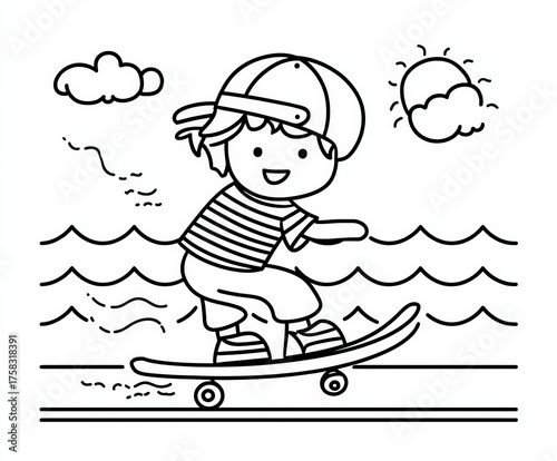 Boy with a skateboard , col...