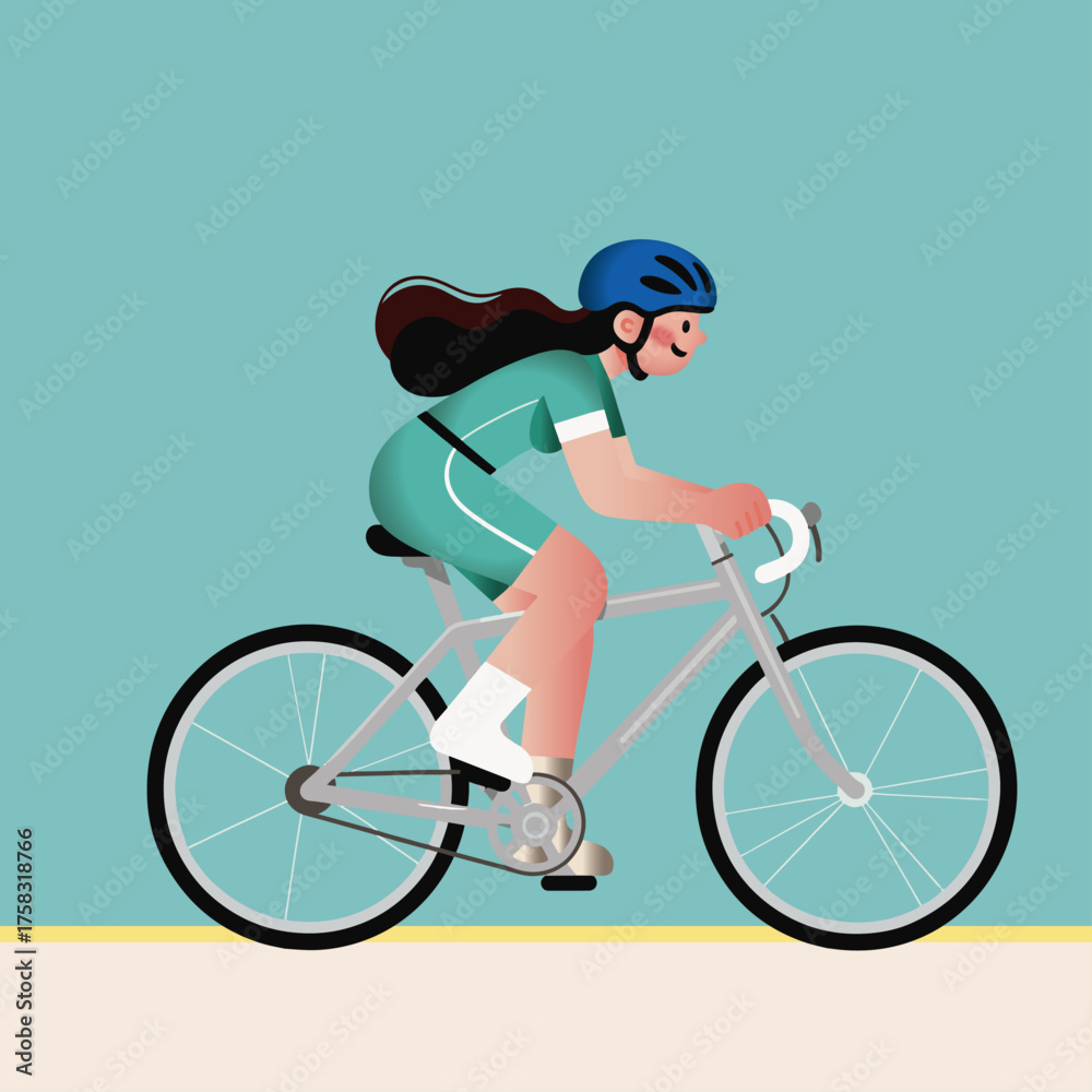 Fototapeta premium A woman riding a bicycle in cartoon vector sports