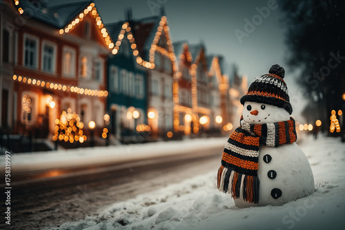 Luminous snowman nighttime ...