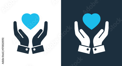 Caring hands holding heart icon set for web and design projects -  Glyph solid icon - Editable modern style icon.