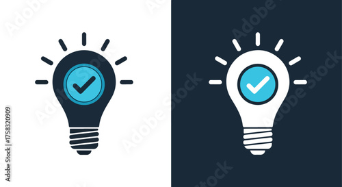 Modern idea bulb icon set featuring checkmark for innovation and success concepts -  Glyph solid icon - Editable modern style icon.