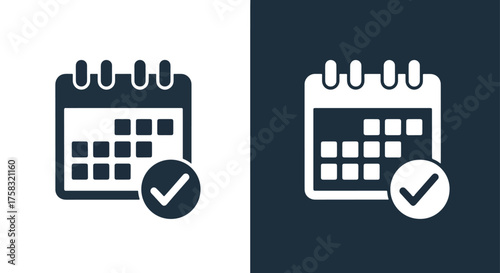 Calendar checkmark icons set for scheduling and planning tasks event management -  Glyph solid icon - Editable modern style icon.