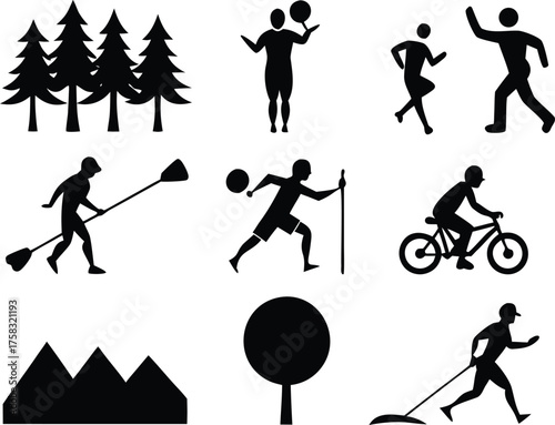 Silhouette vector bundle diverse activities and elements grid layout scalable eps