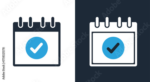 Calendar with checkmark icon set for task management and scheduling apps -  Glyph solid icon - Editable modern style icon.