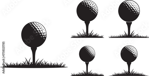 Golf balls on tees in silhouette style