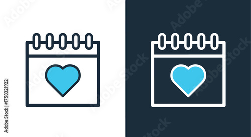 Love heart calendar icon set for special dates and events anniversary romantic planning -  Glyph solid icon - Editable modern style icon.