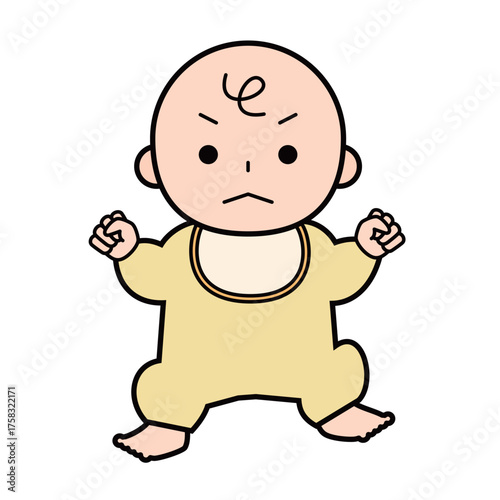 怒っている赤ちゃんの全身のイラスト