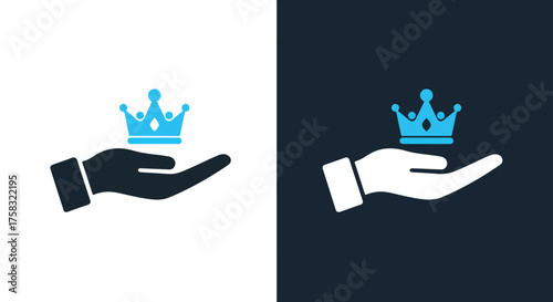 Hand holding crown icon set success royalty leadership power symbol -  Glyph solid icon - Editable modern style icon.