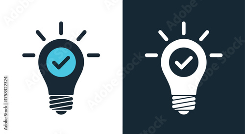 Creative idea lightbulb icon with check mark for success and solutions -  Glyph solid icon - Editable modern style icon.