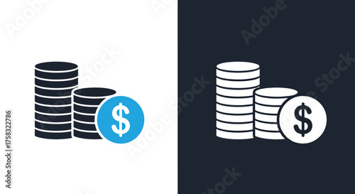 Dollar coin stacks financial business icons representing wealth growth and economy -  Glyph solid icon - Editable modern style icon.