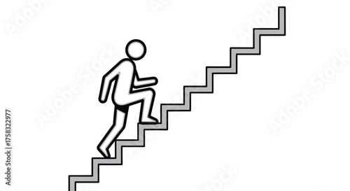 Stick figure climbing stairs, representing progress