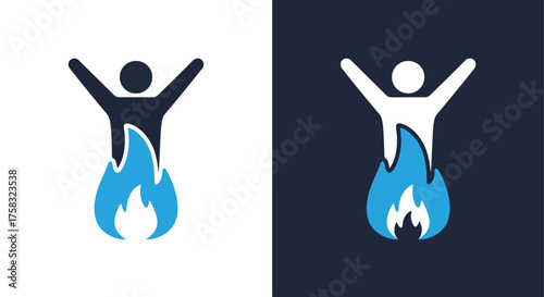 Silhouette person arms up in flames icon set for web and general use -  Glyph solid icon - Editable modern style icon.