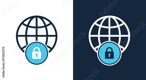 Secure web icon globe with padlock symbol for internet security and digital protection -  Glyph solid icon - Editable modern style icon.