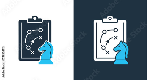 Chess strategy board icon with knight piece for business planning and game tactics -  Glyph solid icon - Editable modern style icon.
