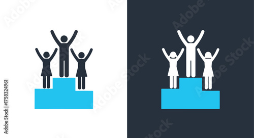 Winning podium icons set diverse figures celebrating victory achievements success achievements -  Glyph solid icon - Editable modern style icon.