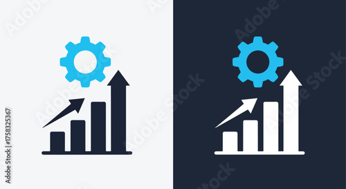 Web icon set cogwheel gear and upward bar chart analytics data growth concept -  Glyph solid icon - Editable modern style icon.