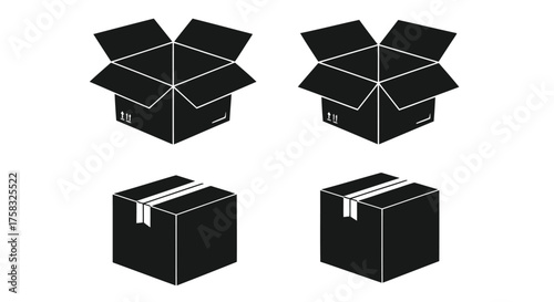 Illustration of open and closed cardboard boxes