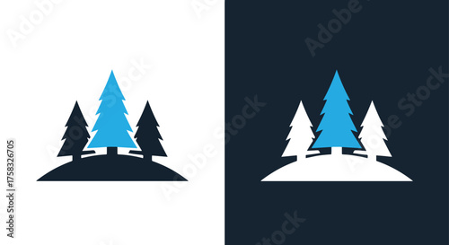 Stylized pine forest icon set with vibrant blue and dark tones for web and digital use -  Glyph solid icon - Editable modern style icon.