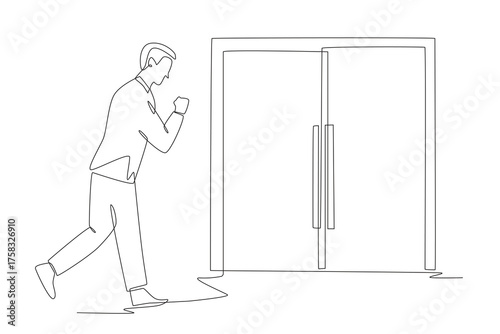 Crowds rushing in at opening concept one-line drawing